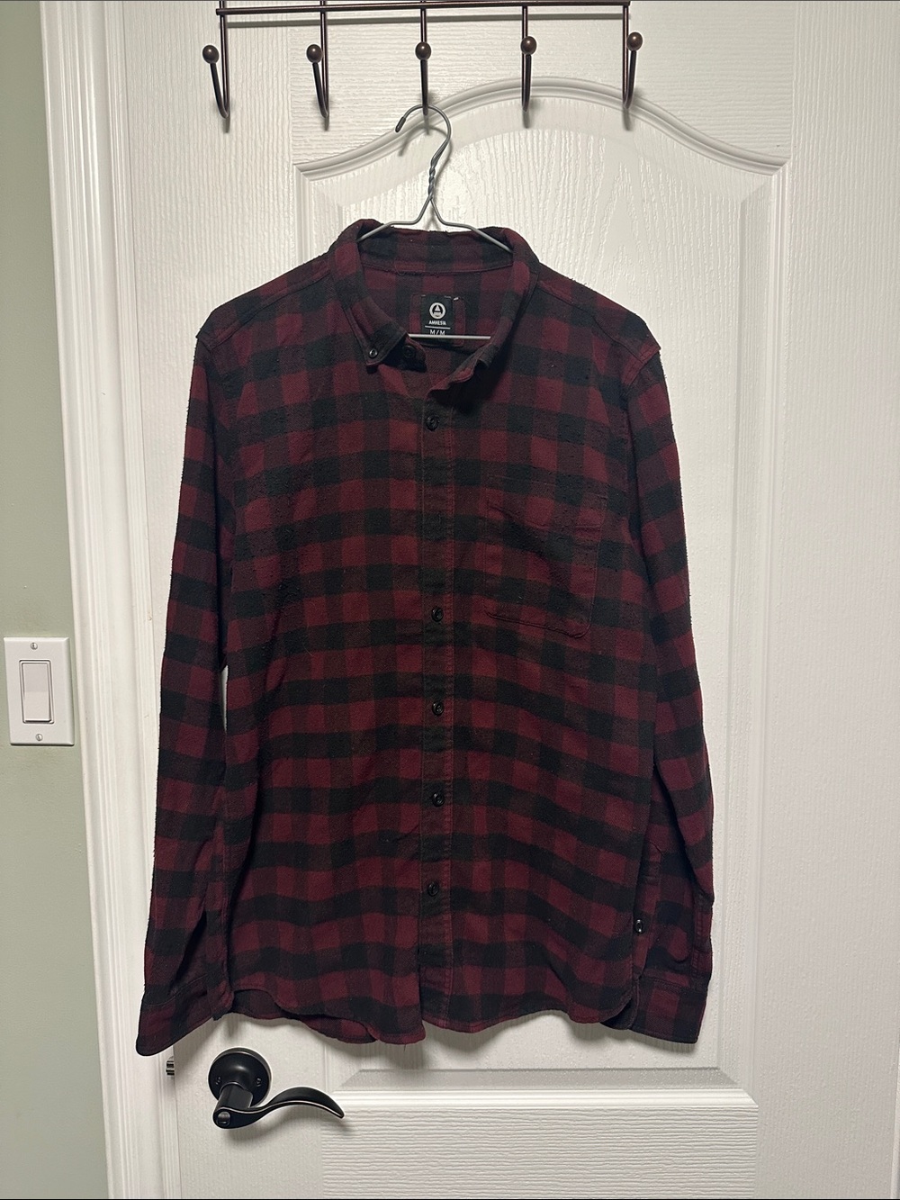 Men's Red and Black Plaid Button-Down Shirt